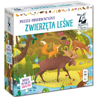 Kapitan Nauka. Puzzle obserwacyjne. Zwierzęta leśne 4+ (54 elementy + plakat XXL) Kapitan Nauka. Puzzle obserwacyjne. Zwierzęta leśne 4+ (54 elementy + plakat XXL)
