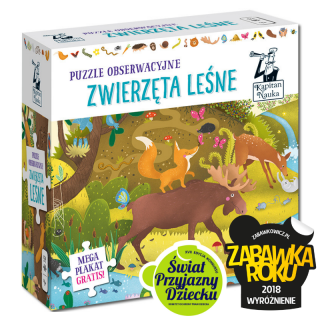 Kapitan Nauka. Puzzle obserwacyjne. Zwierzęta leśne 4+ (54 elementy + plakat XXL) Kapitan Nauka. Puzzle obserwacyjne. Zwierzęta leśne 4+ (54 elementy + plakat XXL)